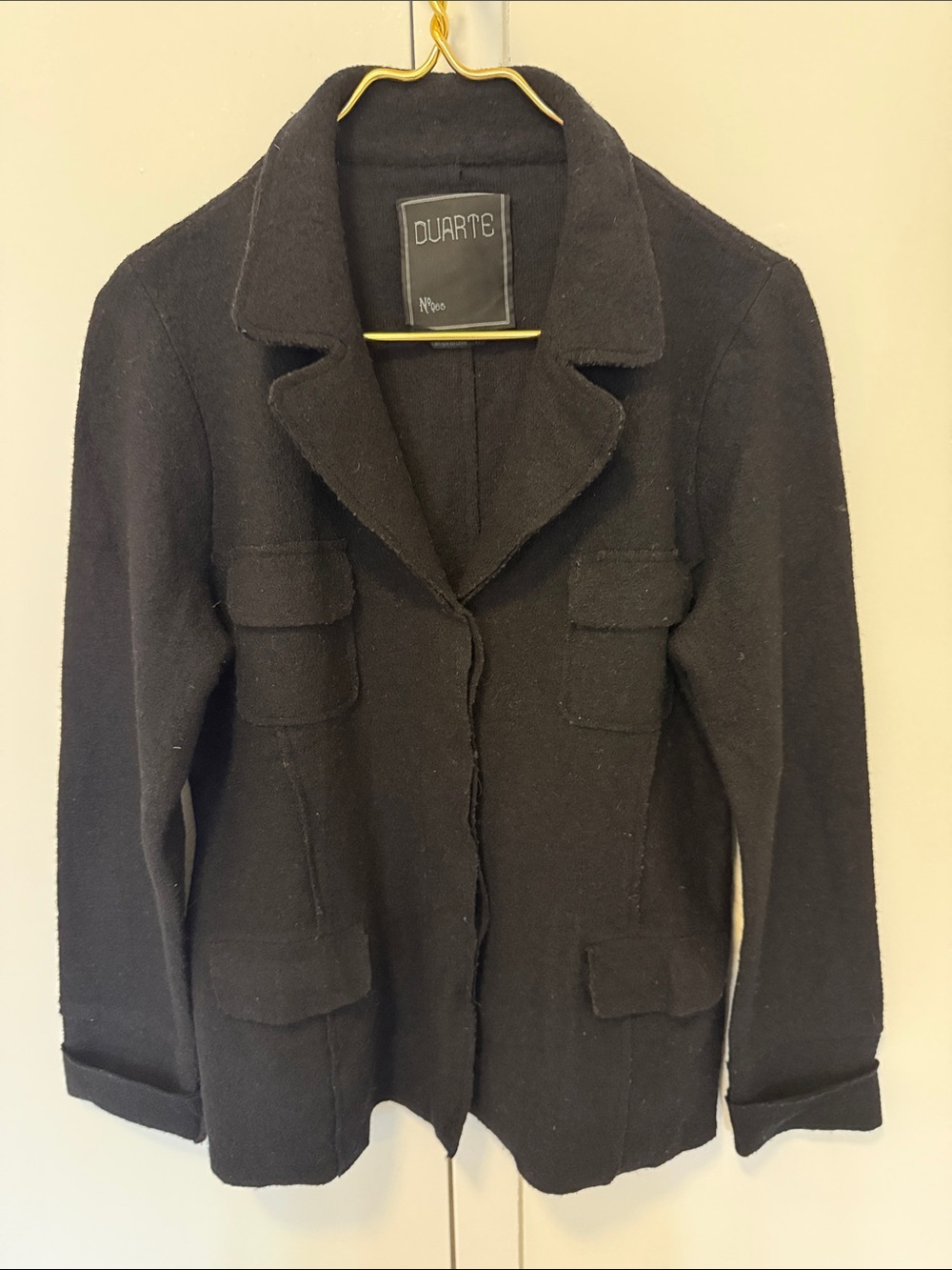 Duarte Utility Jacket in Black Boiled Wool. Women’s Size Medium.
